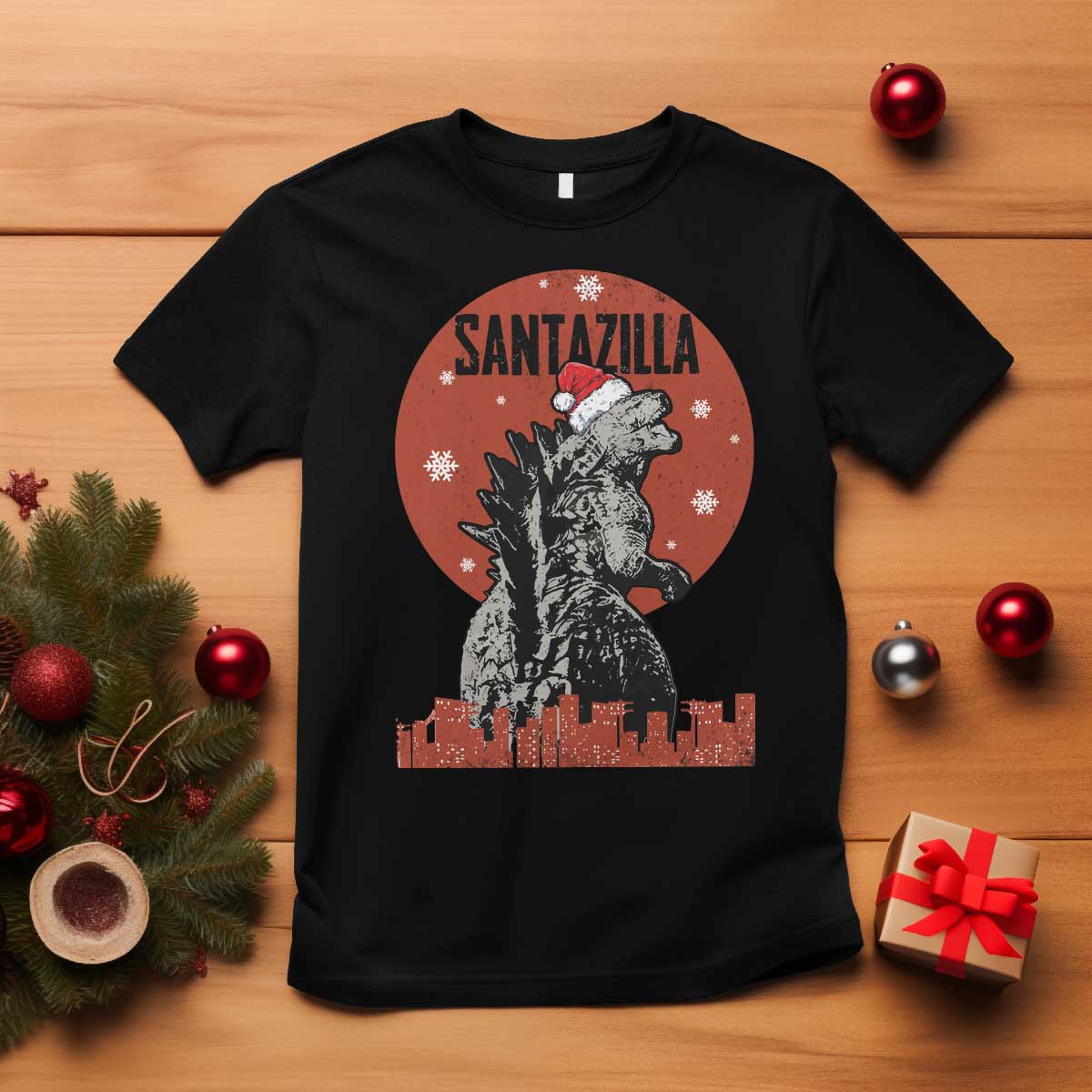 Funny Christmas Santa Godzilla T Shirt Santazilla Japanese Monster TS11 Black Print Your Wear