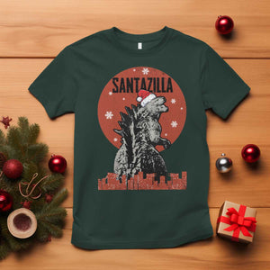 Funny Christmas Santa Godzilla T Shirt Santazilla Japanese Monster TS11 Dark Forest Green Print Your Wear