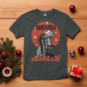 Funny Christmas Santa Godzilla T Shirt Santazilla Japanese Monster TS11 Dark Heather Print Your Wear