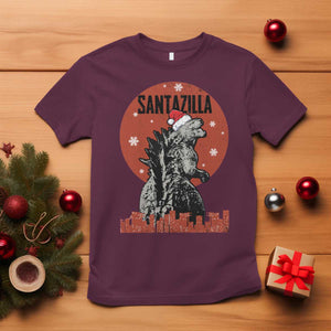 Funny Christmas Santa Godzilla T Shirt Santazilla Japanese Monster TS11 Maroon Print Your Wear