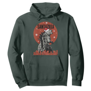 Funny Christmas Santa Godzilla Hoodie Santazilla Japanese Monster TS11 Dark Forest Green Print Your Wear