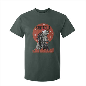 Funny Christmas Santa Godzilla T Shirt For Kid Santazilla Japanese Monster TS11 Dark Forest Green Print Your Wear