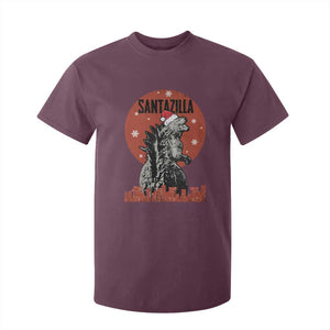Funny Christmas Santa Godzilla T Shirt For Kid Santazilla Japanese Monster TS11 Maroon Print Your Wear