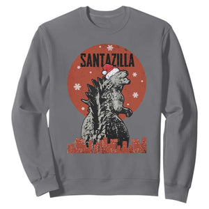 Funny Christmas Santa Godzilla Sweatshirt Santazilla Japanese Monster TS11 Charcoal Print Your Wear