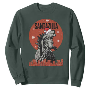 Funny Christmas Santa Godzilla Sweatshirt Santazilla Japanese Monster TS11 Dark Forest Green Print Your Wear