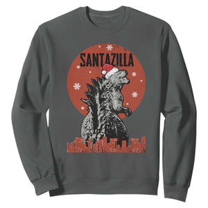 Funny Christmas Santa Godzilla Sweatshirt Santazilla Japanese Monster TS11 Dark Heather Print Your Wear