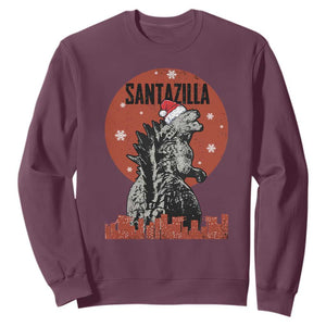Funny Christmas Santa Godzilla Sweatshirt Santazilla Japanese Monster TS11 Maroon Print Your Wear