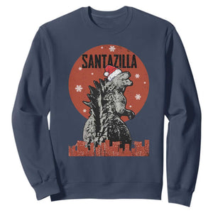Funny Christmas Santa Godzilla Sweatshirt Santazilla Japanese Monster TS11 Navy Print Your Wear