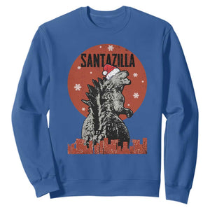 Funny Christmas Santa Godzilla Sweatshirt Santazilla Japanese Monster TS11 Royal Blue Print Your Wear