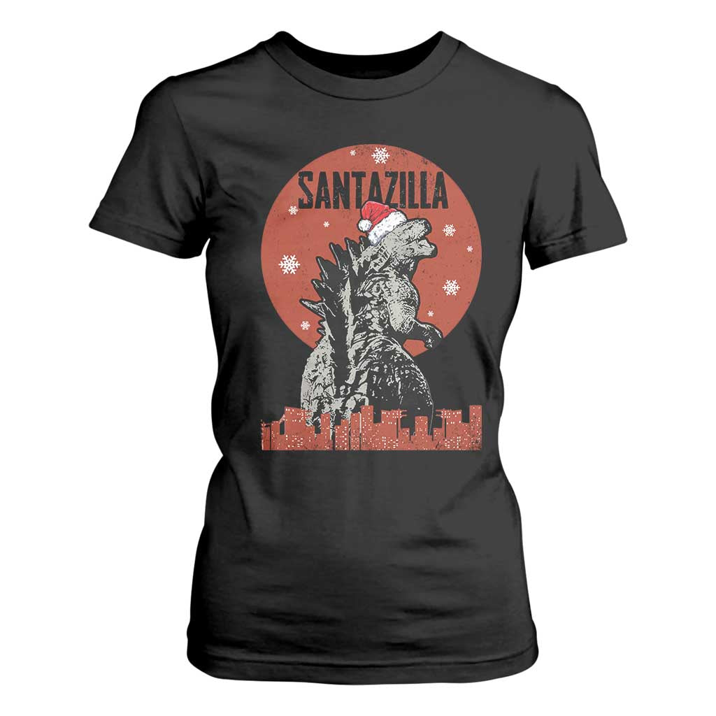 Funny Christmas Santa Godzilla T Shirt For Women Santazilla Japanese Monster TS11 Black Print Your Wear