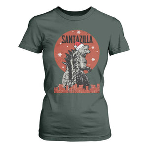 Funny Christmas Santa Godzilla T Shirt For Women Santazilla Japanese Monster TS11 Dark Forest Green Print Your Wear