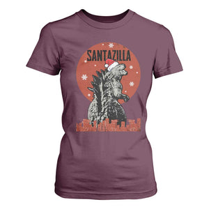 Funny Christmas Santa Godzilla T Shirt For Women Santazilla Japanese Monster TS11 Maroon Print Your Wear