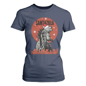 Funny Christmas Santa Godzilla T Shirt For Women Santazilla Japanese Monster TS11 Navy Print Your Wear