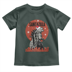 Funny Christmas Santa Godzilla Toddler T Shirt Santazilla Japanese Monster TS11 Dark Forest Green Print Your Wear