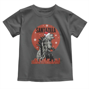 Funny Christmas Santa Godzilla Toddler T Shirt Santazilla Japanese Monster TS11 Dark Heather Print Your Wear