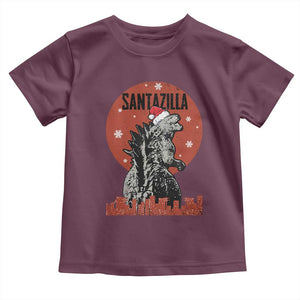 Funny Christmas Santa Godzilla Toddler T Shirt Santazilla Japanese Monster TS11 Maroon Print Your Wear