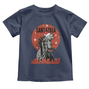 Funny Christmas Santa Godzilla Toddler T Shirt Santazilla Japanese Monster TS11 Navy Print Your Wear