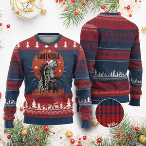 Funny Xmas Santa Godzilla Ugly Christmas Sweater Santazilla Japanese Monster TS11 Burgundy Print Your Wear