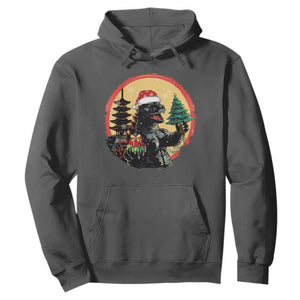 Funny Christmas Santa Godzilla Japanese Monster Hoodie TS11 Dark Heather Print Your Wear