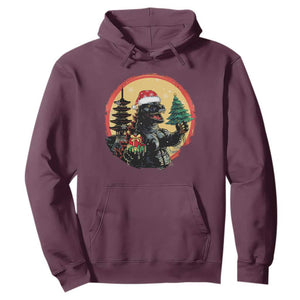 Funny Christmas Santa Godzilla Japanese Monster Hoodie TS11 Maroon Print Your Wear