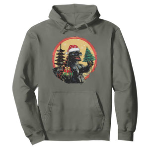 Funny Christmas Santa Godzilla Japanese Monster Hoodie TS11 Military Green Print Your Wear