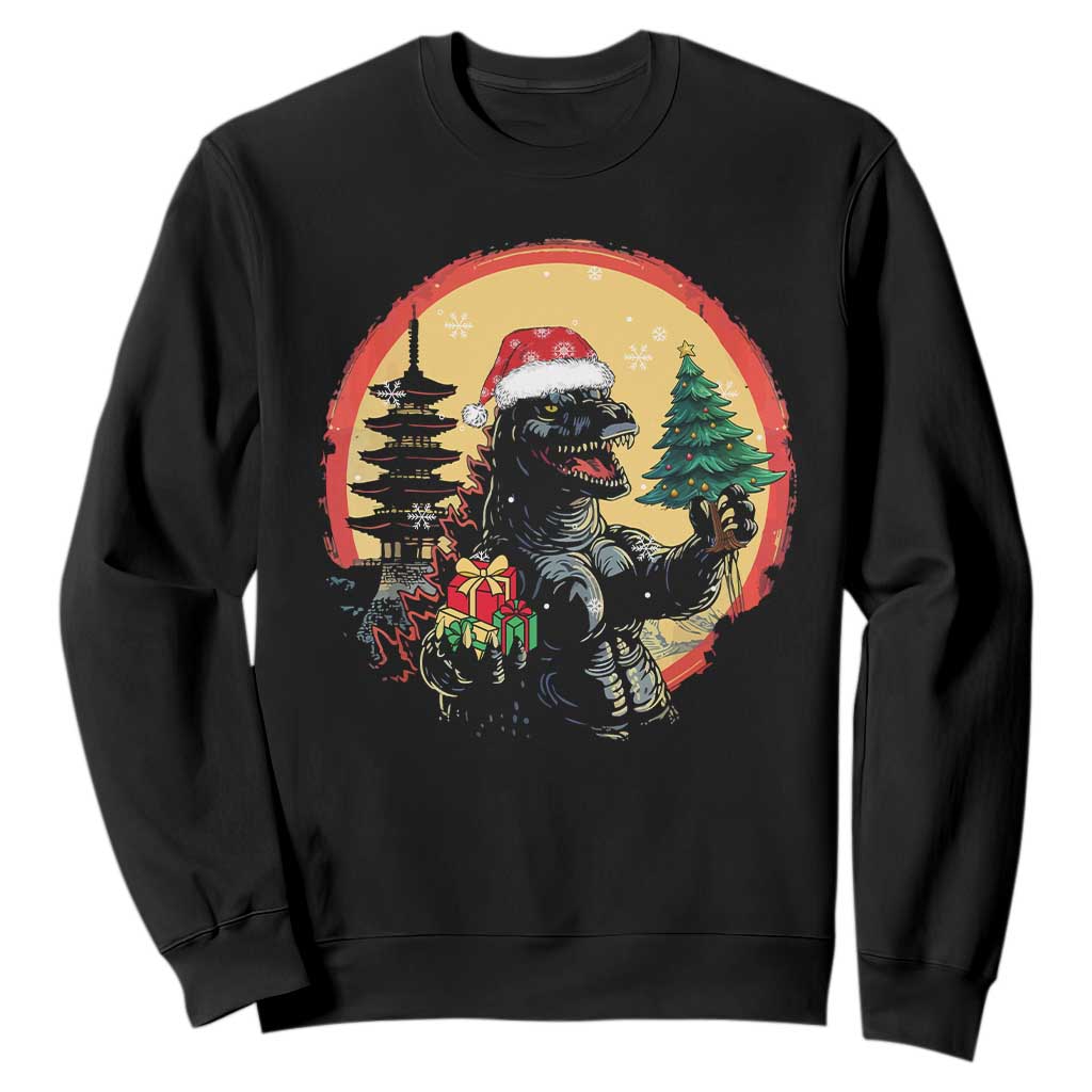 Funny Christmas Santa Godzilla Japanese Monster Sweatshirt TS11 Black Print Your Wear