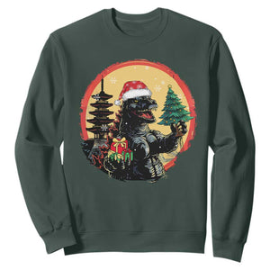 Funny Christmas Santa Godzilla Japanese Monster Sweatshirt TS11 Dark Forest Green Print Your Wear