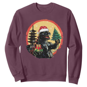 Funny Christmas Santa Godzilla Japanese Monster Sweatshirt TS11 Maroon Print Your Wear