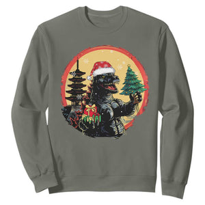Funny Christmas Santa Godzilla Japanese Monster Sweatshirt TS11 Military Green Print Your Wear