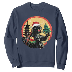 Funny Christmas Santa Godzilla Japanese Monster Sweatshirt TS11 Navy Print Your Wear