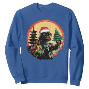 Funny Christmas Santa Godzilla Japanese Monster Sweatshirt TS11 Royal Blue Print Your Wear