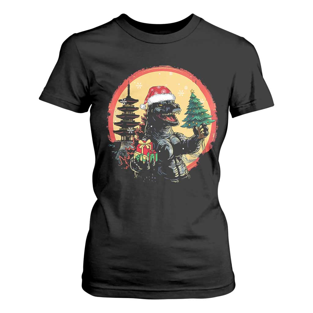 Funny Christmas Santa Godzilla Japanese Monster T Shirt For Women TS11 Black Print Your Wear