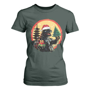 Funny Christmas Santa Godzilla Japanese Monster T Shirt For Women TS11 Dark Forest Green Print Your Wear