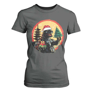 Funny Christmas Santa Godzilla Japanese Monster T Shirt For Women TS11 Dark Heather Print Your Wear