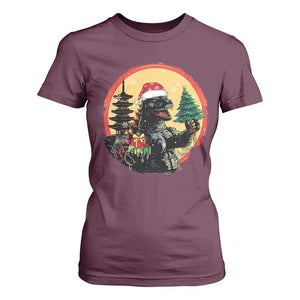 Funny Christmas Santa Godzilla Japanese Monster T Shirt For Women TS11 Maroon Print Your Wear