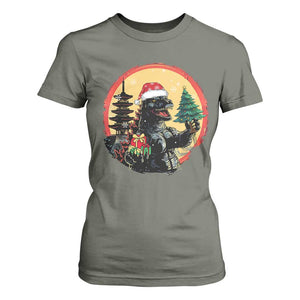 Funny Christmas Santa Godzilla Japanese Monster T Shirt For Women TS11 Military Green Print Your Wear