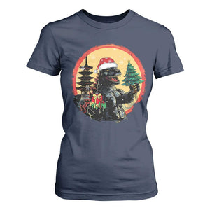 Funny Christmas Santa Godzilla Japanese Monster T Shirt For Women TS11 Navy Print Your Wear