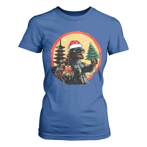 Funny Christmas Santa Godzilla Japanese Monster T Shirt For Women TS11 Royal Blue Print Your Wear