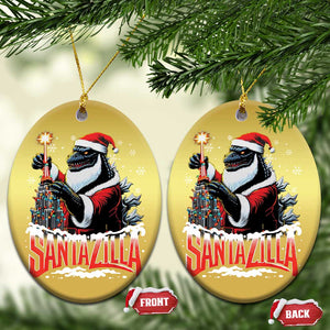 Funny Xmas Santa Godzilla Christmas Ornament Santazilla Tower Xmas Tree TS11 Oval Gold Print Your Wear
