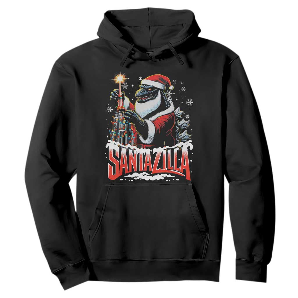Funny Christmas Santa Godzilla Hoodie Santazilla Tower Xmas Tree TS11 Black Print Your Wear