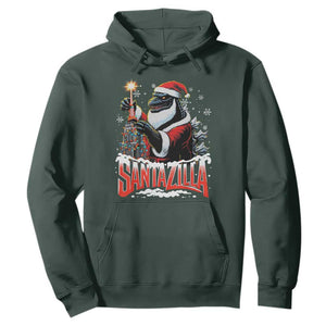Funny Christmas Santa Godzilla Hoodie Santazilla Tower Xmas Tree TS11 Dark Forest Green Print Your Wear