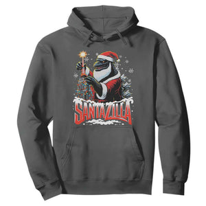 Funny Christmas Santa Godzilla Hoodie Santazilla Tower Xmas Tree TS11 Dark Heather Print Your Wear