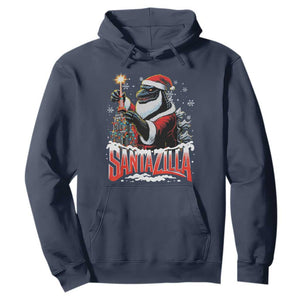 Funny Christmas Santa Godzilla Hoodie Santazilla Tower Xmas Tree TS11 Navy Print Your Wear