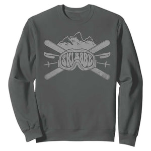Funny Skiing Sweatshirt Ski Babe Goggles Snow Mountain Winter Sport TS11 Dark Heather Print Your Wear