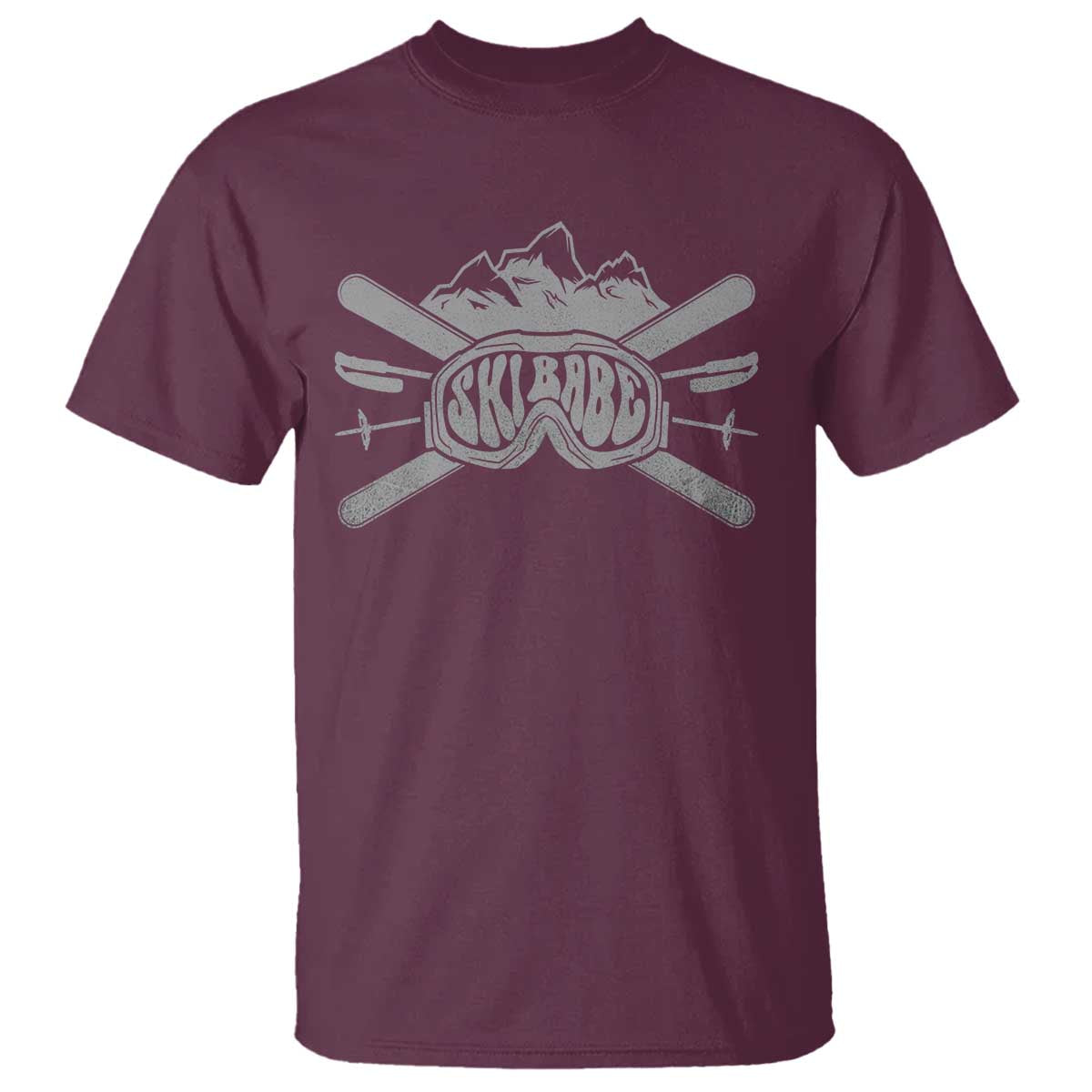Funny Skiing T Shirt Ski Babe Goggles Snow Mountain Winter Sport TS11 Maroon Print Your Wear