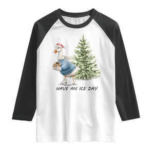 Funny Christmas Ice Skating Raglan Shirt Have An Ice Day Goose Xmas Tree TS11 White Black Print Your Wear