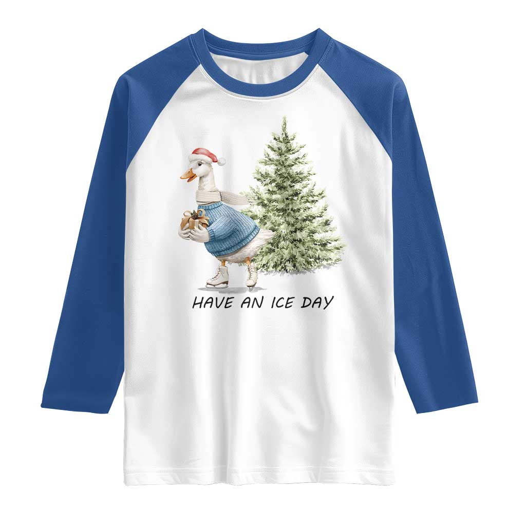 Funny Christmas Ice Skating Raglan Shirt Have An Ice Day Goose Xmas Tree TS11 White Royal Print Your Wear