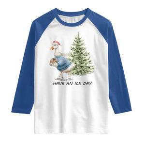 Funny Christmas Ice Skating Raglan Shirt Have An Ice Day Goose Xmas Tree TS11 White Royal Print Your Wear