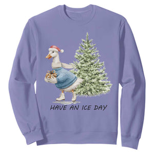Funny Christmas Ice Skating Sweatshirt Have An Ice Day Goose Xmas Tree TS11 Violet Print Your Wear