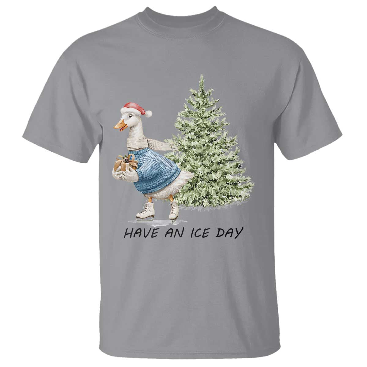 Funny Christmas Ice Skating T Shirt Have An Ice Day Goose Xmas Tree TS11 Sport Gray Print Your Wear